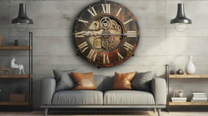 A Photo of Industrial Style Wall Clock as a Statement Piece. created with Generative AI technology