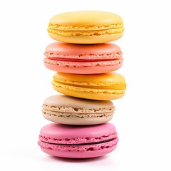Multicolored sweet macarons isolated on white background