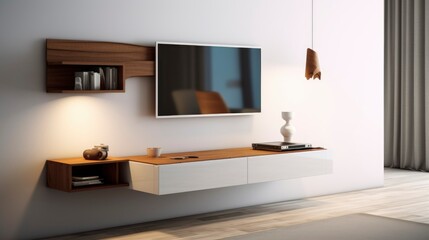 A Photo of Minimalist Floating TV Stand with Entertainment Center. created with Generative AI technology