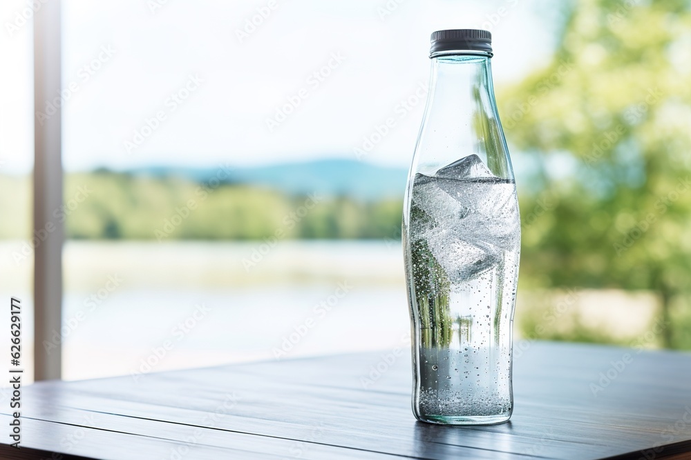 Poster Pouring soda water from bottle into glass.