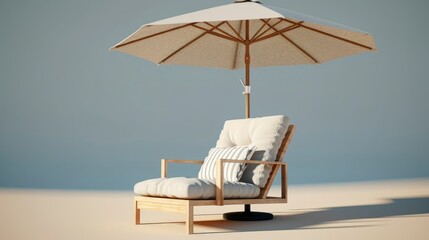 A Photo of Modern Outdoor Lounge Chair with Cushions and Umbrella. created with Generative AI technology