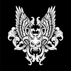 skull,wings and floris illustrasi for logo vector design