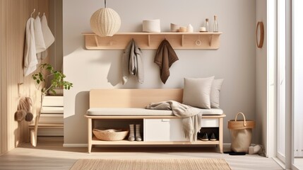 A Photo of Scandinavian Style Entryway with Functional Storage Bench. created with Generative AI technology