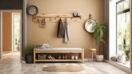A Photo of Scandinavian Style Entryway with Functional Storage Bench. created with Generative AI technology