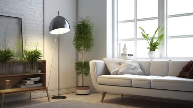A Photo of Scandinavian Style Floor Lamp with Sleek Design. created with Generative AI technology