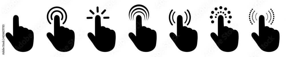 Poster Set of flat cursor icons. Click or press cursor set. Arrow pointer, loading, progress – vector