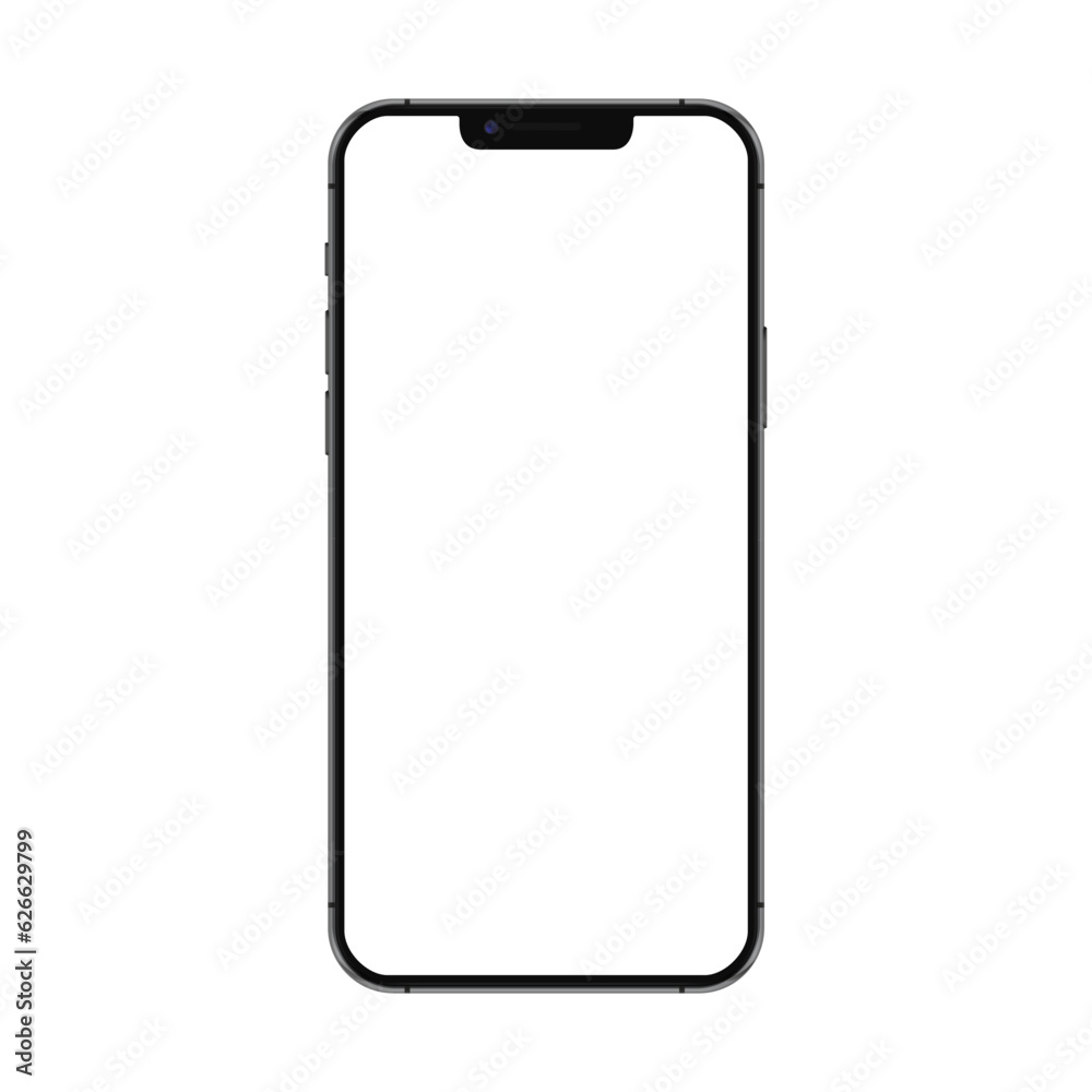 Poster black smartphone mockup with white empty touch screen. detailed mockup smartphone, model mobile fron