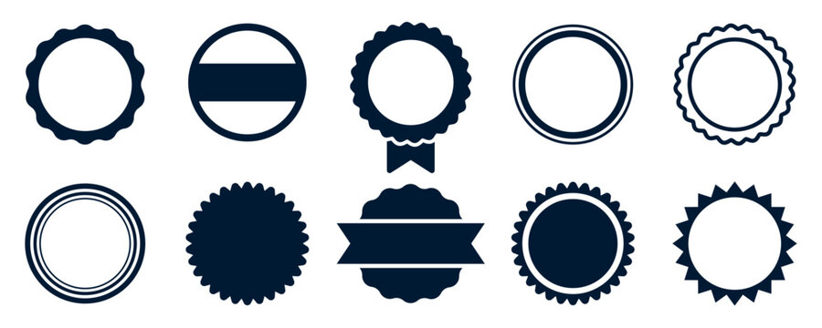 Set seal stamp badge round award icon, isolated empty blank labels circular stamps, circle approve quality and guarantee premium rubber sticker emblem – stock vector