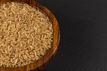 Rice in wooden bowl
