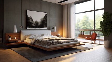 A Photo of Minimalist Bedroom with Platform Bed and Clean Lines. created with Generative AI technology

