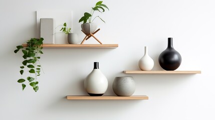 A Photo of Minimalist Floating Shelves with Decorative Objects. created with Generative AI technology