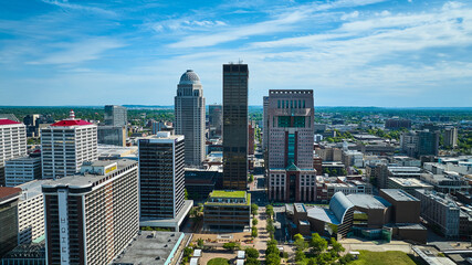 Aerial skyscraper buildings heart of downtown aerial Louisville Kentucky USA