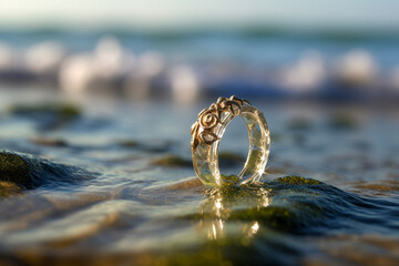 Holiday at beach - lost ring. Generative AI.