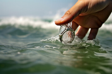 Holiday at beach - lost ring. Generative AI.