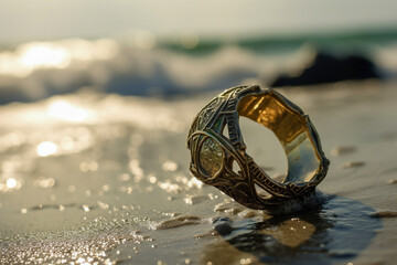 Holiday at beach - lost ring. Generative AI.