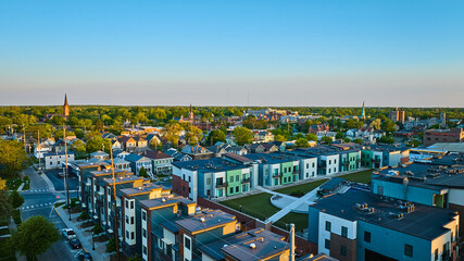 Business condos houses in downtown city of churches Fort Wayne Indiana cityscape aerial