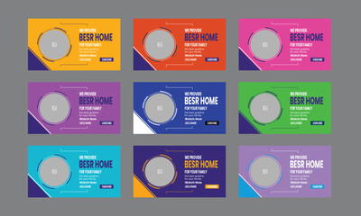 Real estate modern house for sale youtube banner thumbnail cover template, social media post video cover thumbnail template, House Sale Vector Template, Best Home Sale Post.