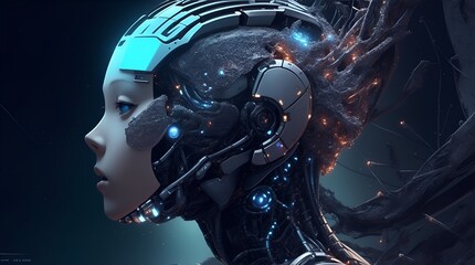 Humanoid Robot with AI Brain - Futuristic Tech Background