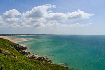 Barneville-Carteret, Küste, Cap de Carteret, Dünen, Sandstrand, Wanderweg, Küstenwanderung, Felsen, Wassersport, Gezeiten, Normandie, Meer, Sommer, Frankreich