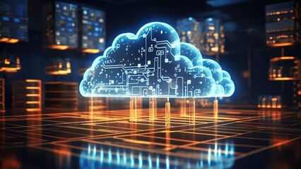 Cloud computing technology on computer board, digital data storage, secure internet network