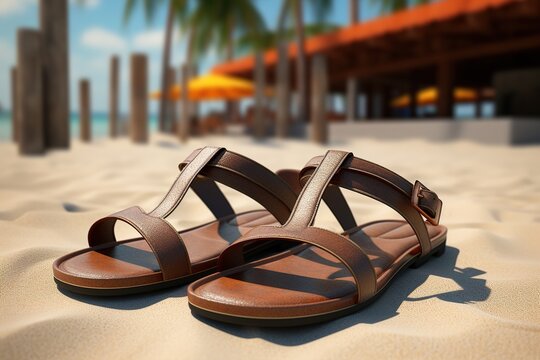 sandals lie in summer in nature.