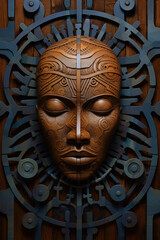 A close up of a sculpture of a person with intricate skin texture on a wall.