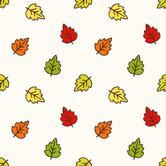 Seamless pattern doodle oak leaves on isolated background. Hand drawn background for Autumn harvest holiday, Thanksgiving, Halloween, seasonal, textile, scrapbooking.
