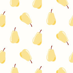 Seamless pattern of doodle pears on isolated background. Hand drawn background for Autumn harvest holiday, Thanksgiving, Halloween, seasonal, textile, scrapbooking, paper crafts.