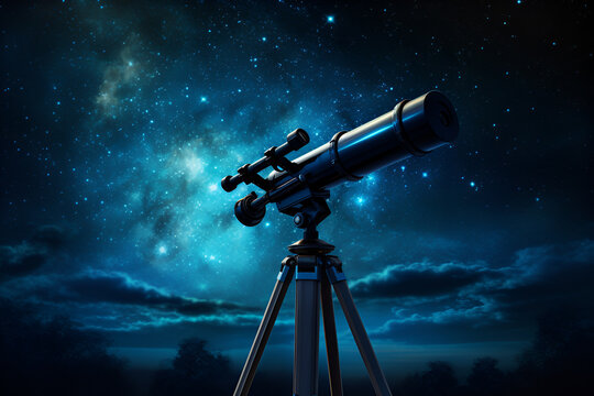 View into the starry sky at night with a telescope. Ai generated