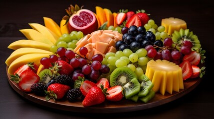 Naklejka na ściany i meble A beautifully arranged fruit platter with a variety of fresh fruits. created with Generative AI technology