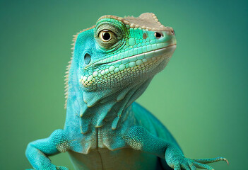Portrait of a funny lizard in studio blue lighting. AI Generated