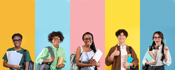 Fototapeta premium Diverse group of cheerful men and women students, collage