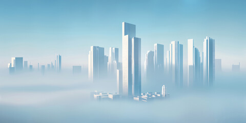 Fototapeta premium Modern City 3D render view. Minimalist modern architecture