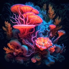 Colorful coral reef at the bottom of tropical sea, white finger coral, underwater landscape