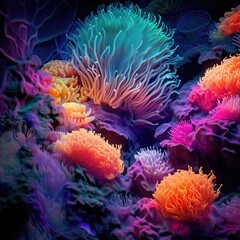 Fototapeta na wymiar Colorful coral reef at the bottom of tropical sea, white finger coral, underwater landscape