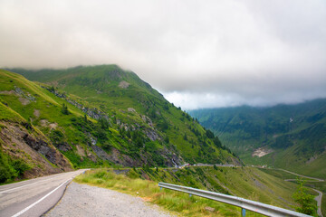 Landscape with the Transfagarasan road in the Fagaras mountains - Romania