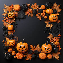 Halloween background pattern with pumpkins and skulls