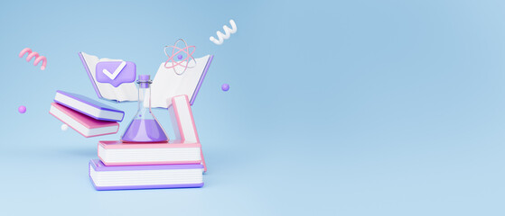 Chemistry Collage With Educational Books Stack Over Blue Background