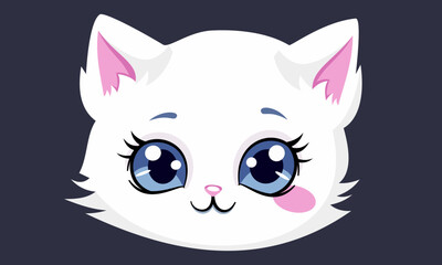 Super cute vector children's illustration. Muzzle of a beautiful cute white kitten. Print for printing on children's products . Vector illustration