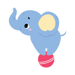 Cute Baby Elephant Character with Trunk Balancing on Ball Vector Illustration