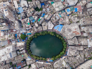 Aerial view of Gol Talab also known as Nawab Bari Pukur in Dhaka,Bangladesh. 