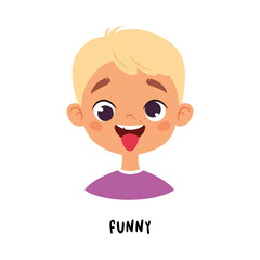 Cute Blonde Boy Show Funny Emotion and Face Expression Vector Illustration