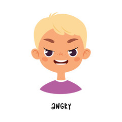 Cute Blonde Boy Show Angry Emotion and Face Expression Vector Illustration