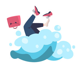 Man Entrepreneur Character Drowning in Water Vector Illustration