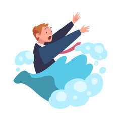 Obraz premium Man Entrepreneur Character Drowning in Water Vector Illustration