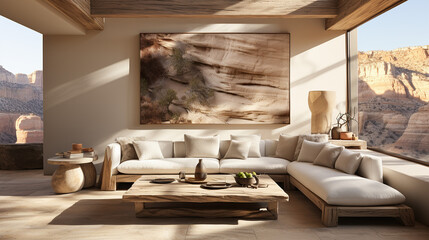 Stylish Living Room Interior with a Frame Poster Mockup, Modern Interior Design, 3D Render, 3D Illustration