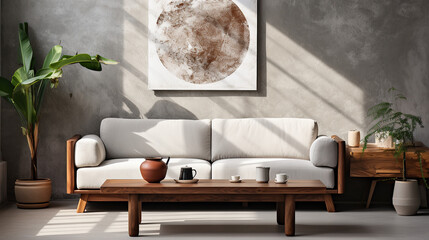 Stylish Living Room Interior with a Frame Poster Mockup, Modern Interior Design, 3D Render, 3D Illustration
