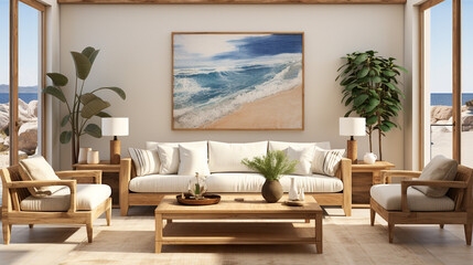 Stylish Living Room Interior with a Frame Poster Mockup, Modern Interior Design, 3D Render, 3D Illustration