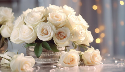 white roses on a table