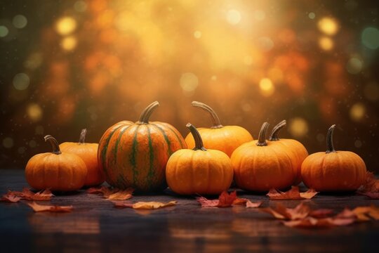 Autumn background with pumpkins. Thanksgiving, fall, halloween greeting card, invitation concept